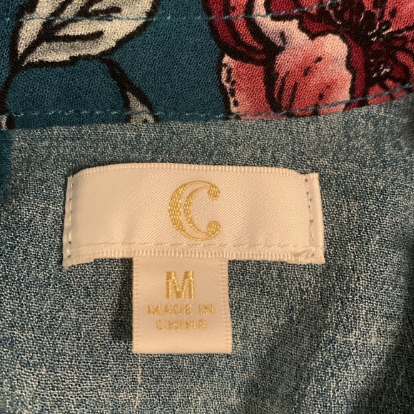 Green Floral Tunic Top/Mini Dress Charming Charlie sz m - Picture 9 of 9